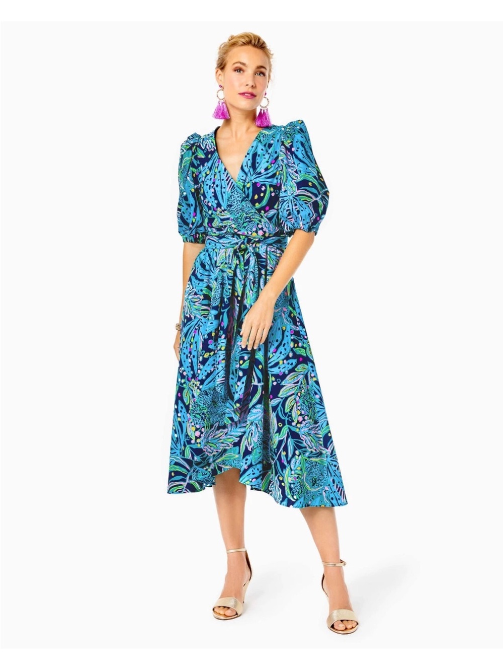 Lilly Pulitzer Juney Midi Puff Sleeve Dress Size 2
